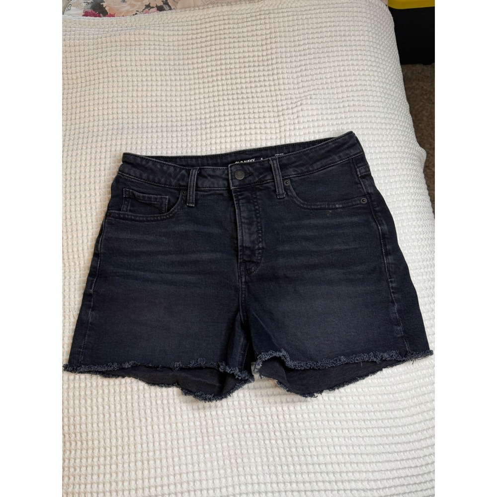 Old Navy Denim Shorts Women 6 Black O.G. Straight High Rise Cut Off Frayed Hem